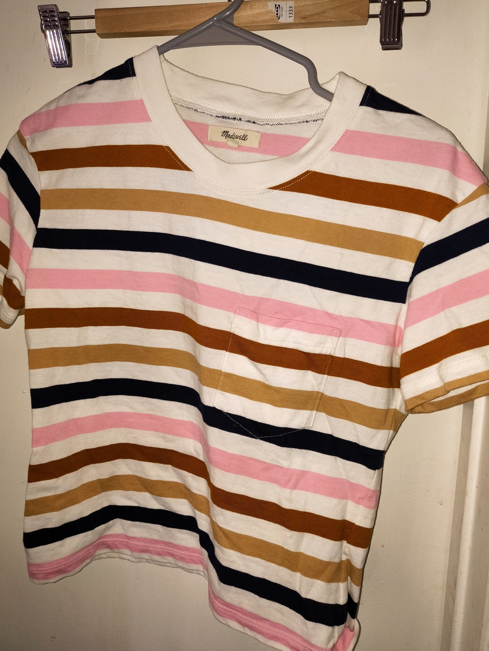 Madewell Kids Striped Pocket Tee in White, Pink, Navy & Brown